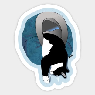 Cute Tuxedo cat in in his Igloo Copyright TeAnne Sticker